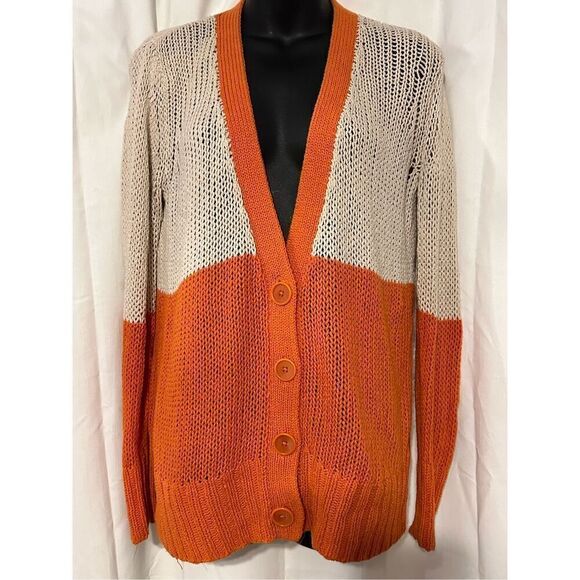 Beautiful Trouvé Tan orange knitted  button up Front Cardigan Size S Long sleeve - Picture 1 of 5